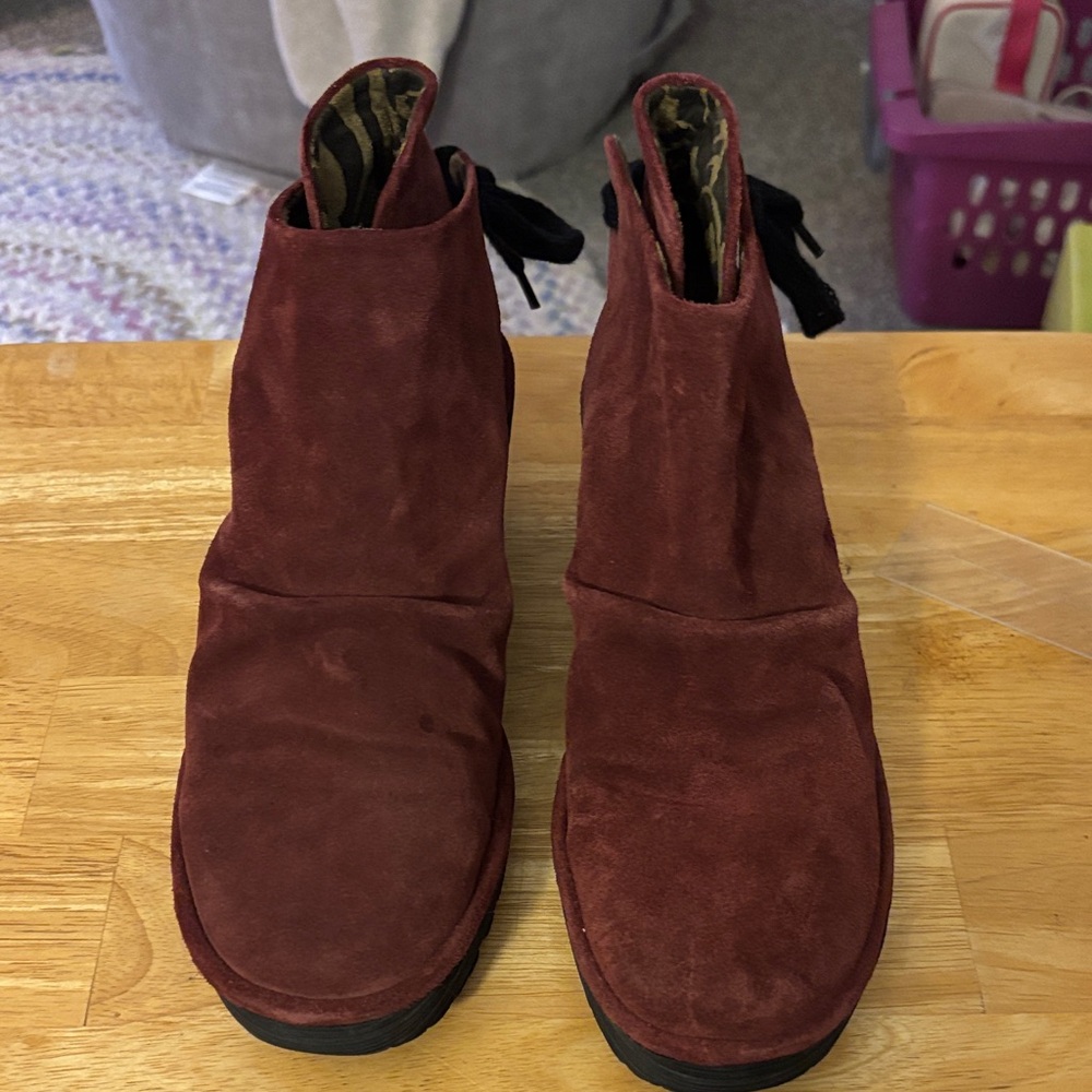 Fly London Women's Burgundy Suede Heeled Boots